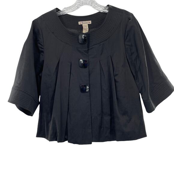 FOREVER Black Blazer Button Down Swing Cropped 1/2 Sleeve Jacket S - Picture 1 of 11